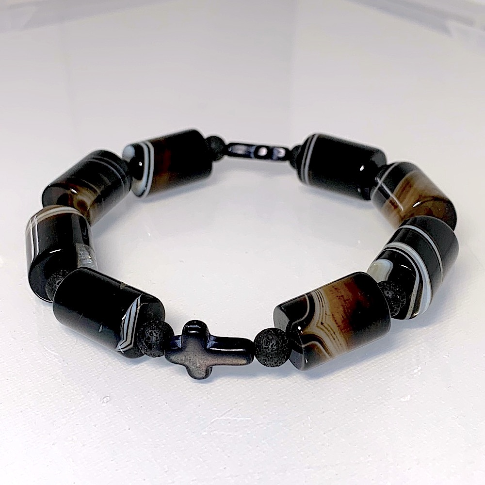 Sardonyx + Lava Stones Natural Bracelet Size 7”